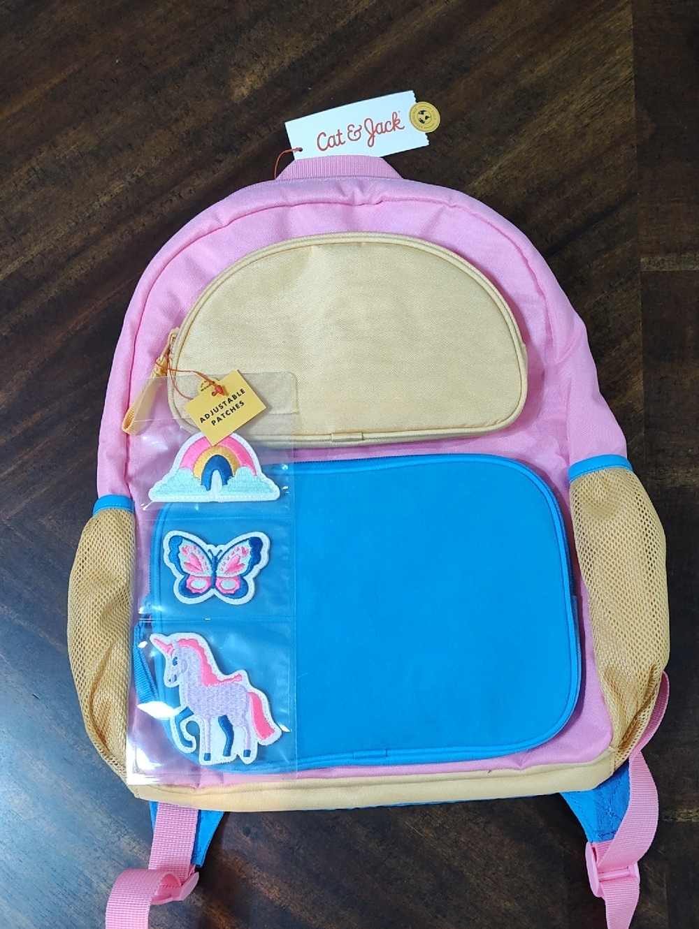 Cat & Jack Pink, Blue & Cream Patch Backpack with Adjustable Patches